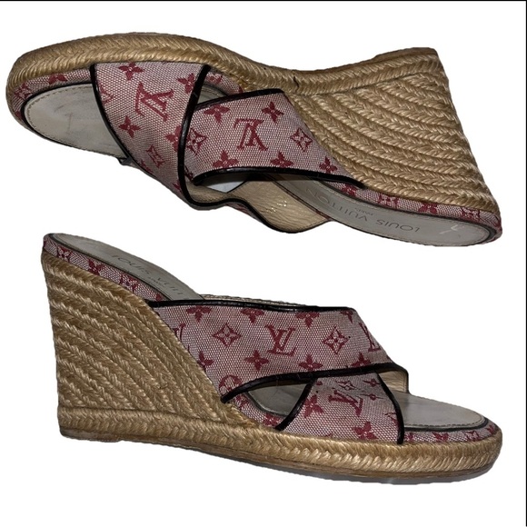 Vintage LOUIS VUITTON Espadrille Wedge Sandals Pink Monogram EU 38.5 US 8 Y2K - Picture 4 of 11